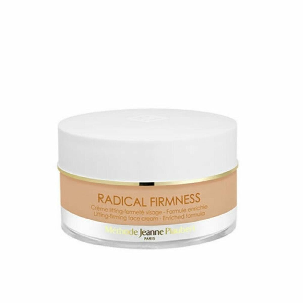 Creme Radical Firmness von Jeanne Piaubert. Dose mit weißem Deckel und goldfarbenem Rand. Aufschrift: Radical Firmness, Crème lifting-fermeté visage.
