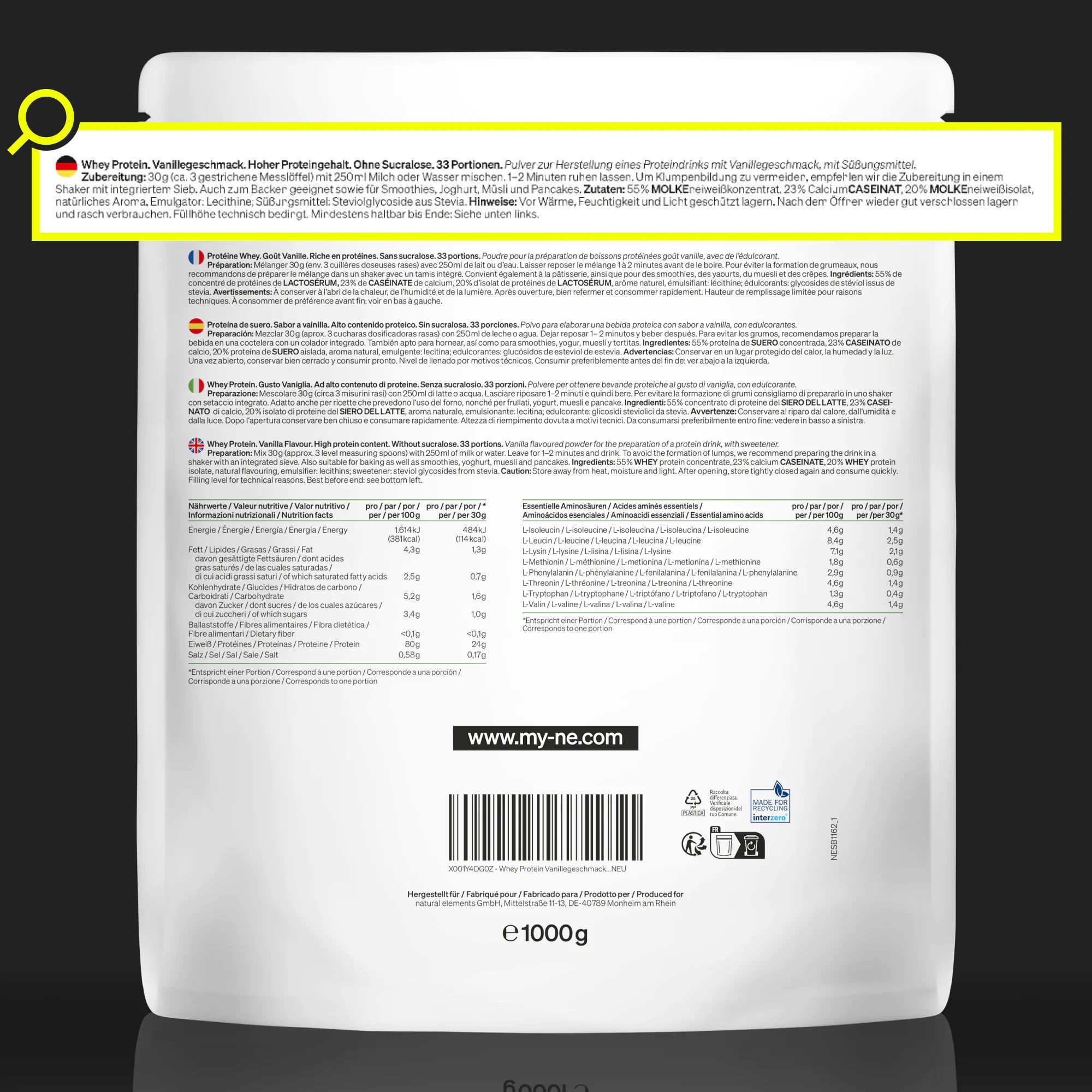 natural elements Whey Protein Pulver Vanille