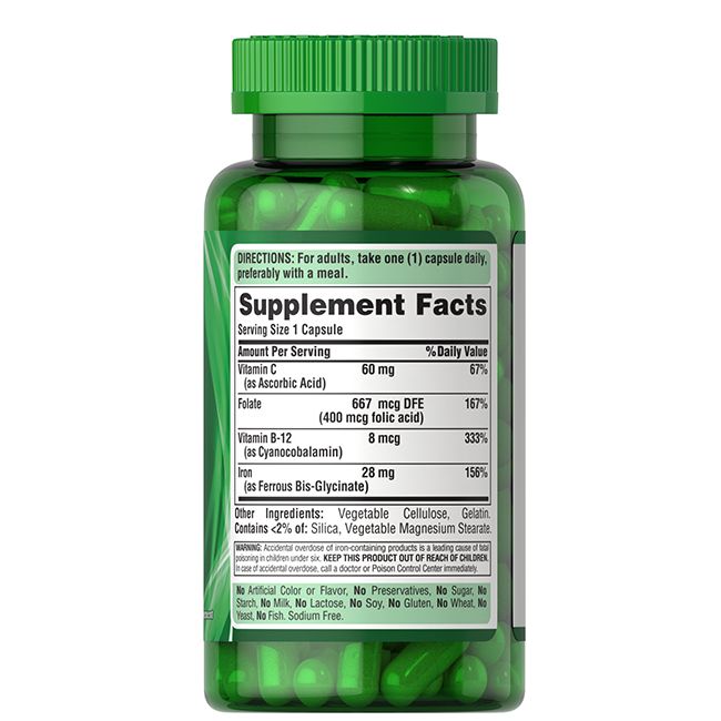 Puritan's Pride Leichtes Eisen (Eisenglycinat) 28 mg