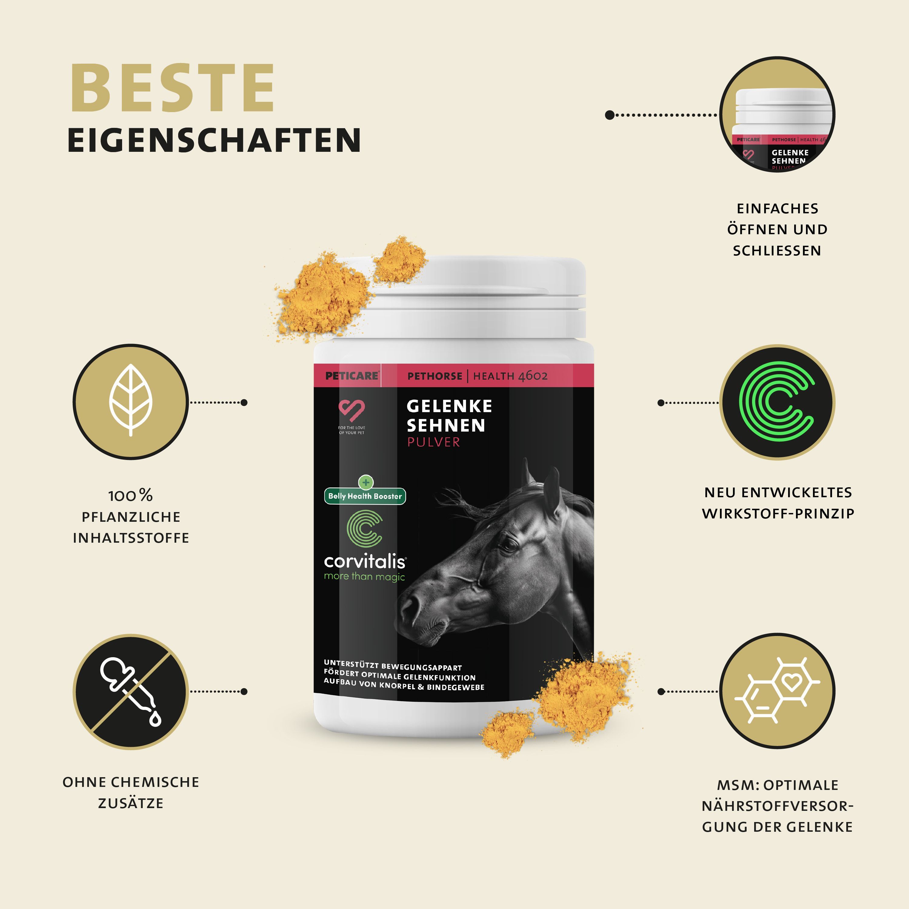 Peticare Gelenk-Kur Pulver für Pferde, unterstützt Gelenke & Sehnen, Knorpel