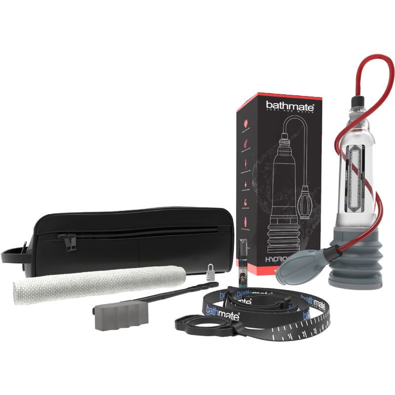 Produkt mit Zubehör. Hydrauliksystem, schwarze Tasche, Reinigungsbürste, Maßband und Verpackung.