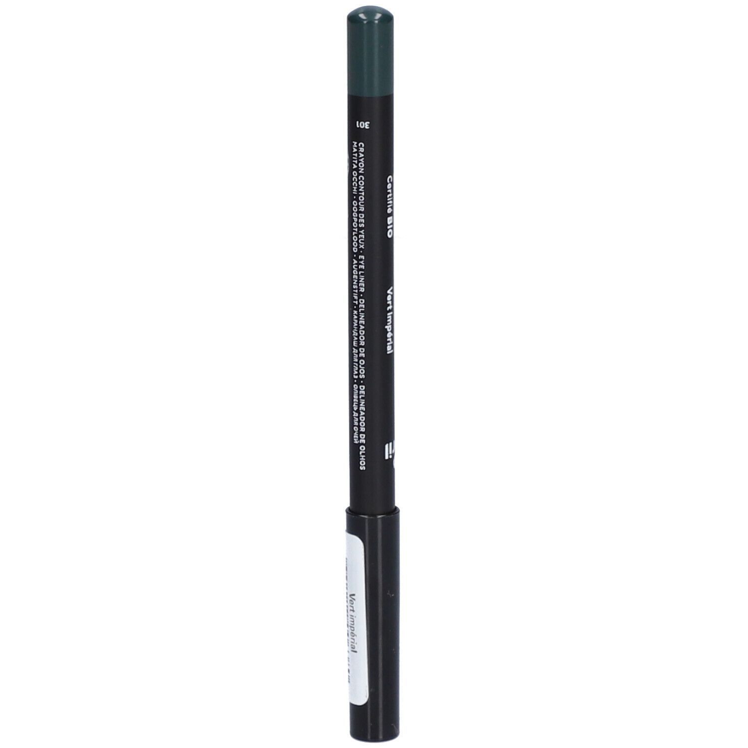 Grüner Augenstift. Schwarzer Stift mit grünem Ende. Text: Vert Impérial.