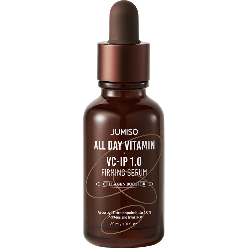 JUMISO All Day Vitamin VC-IP 1.0 Firming Serum in brauner Glasflasche mit Pipette.