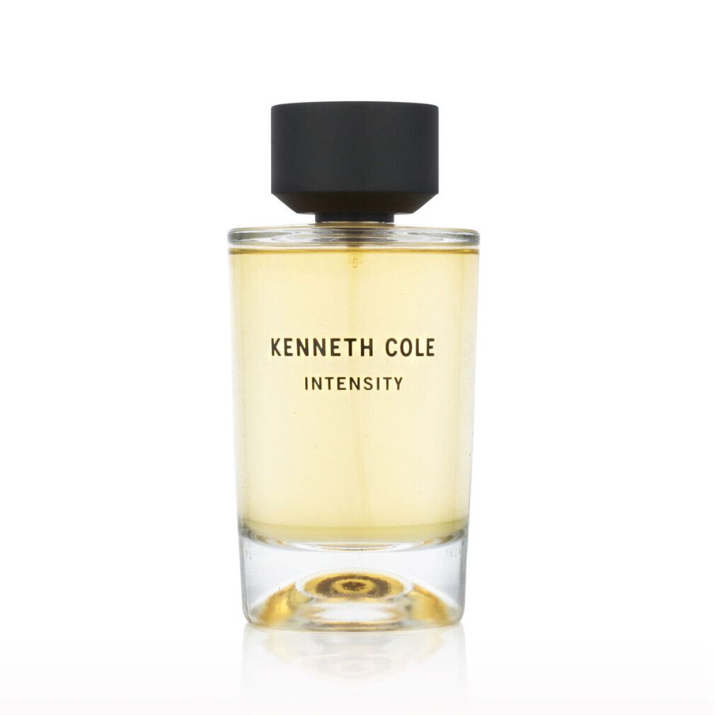Glasflakon mit gelber Flüssigkeit. Aufschrift: Kenneth Cole Intensity. Schwarzer Verschluss. Eau de Toilette Spray.