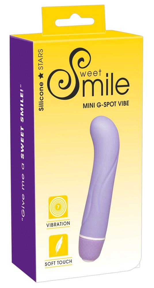Lila Mini G-Punkt Vibrator in Verpackung mit Produktinformationen.