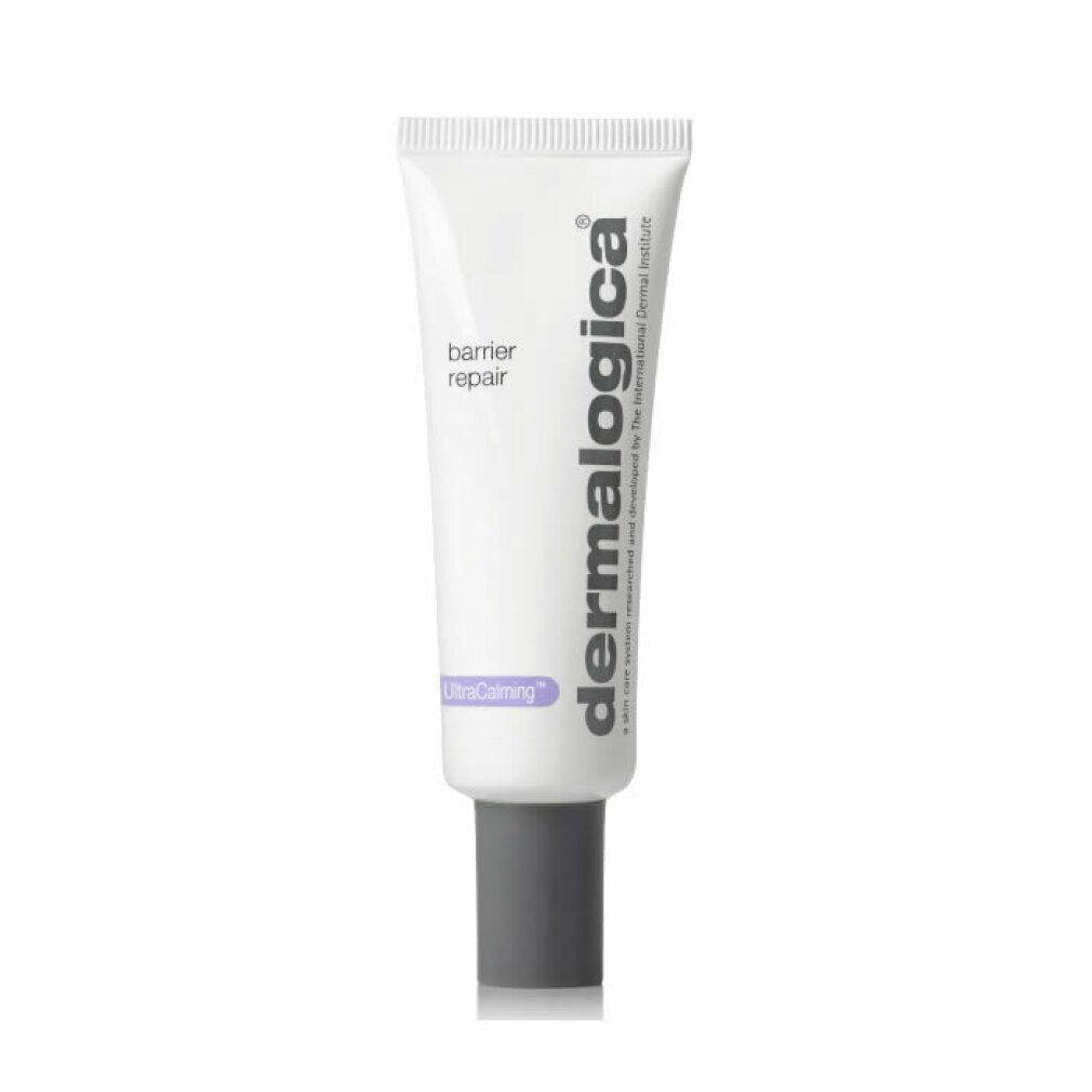Weiße Tube mit grauer Kappe. Aufschrift: barrier repair, dermalogica, UltraCalming. 30 ml.