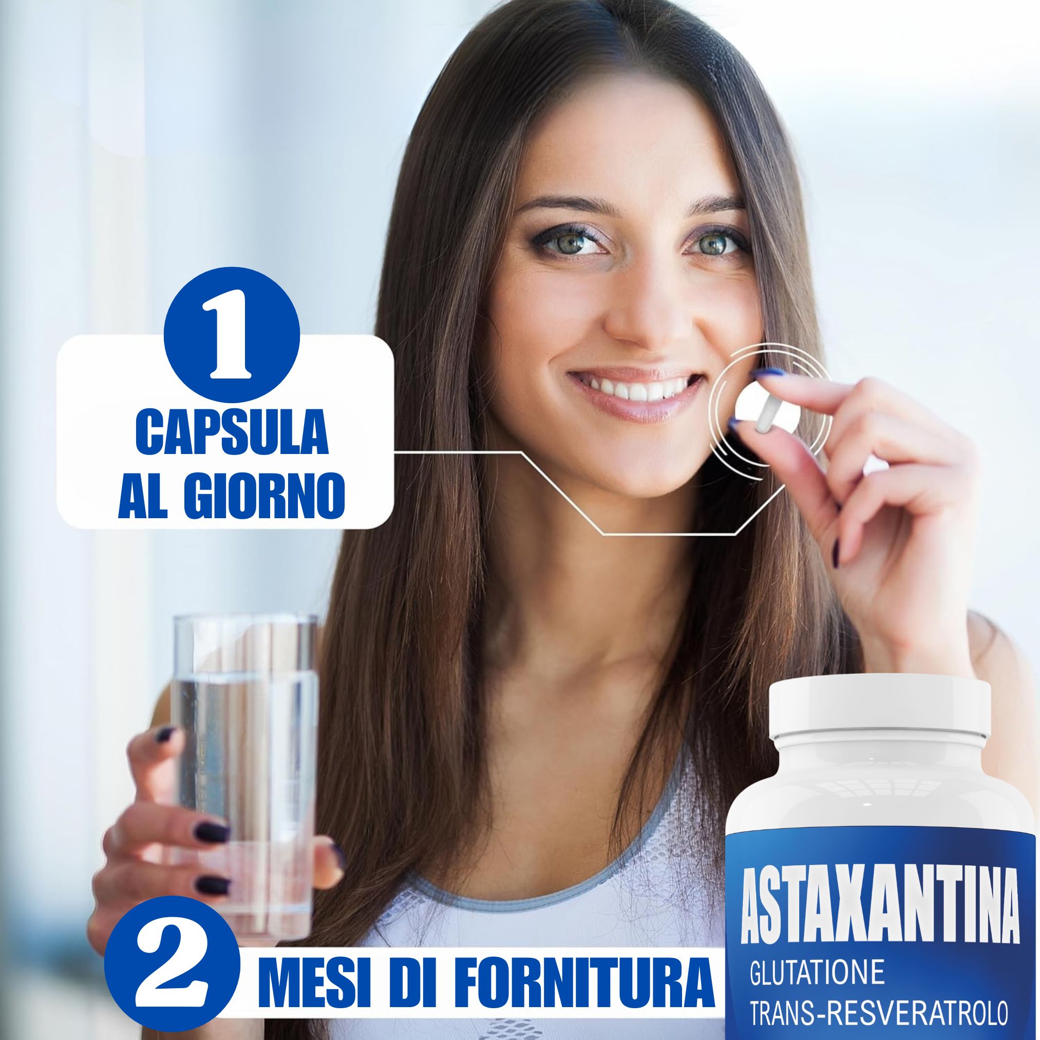 Astaxanthin, Glutathion, Resveratrol: Formel mit 8mg Astaxanthin, 10mg Glutathion, 10mg Resveratrol.