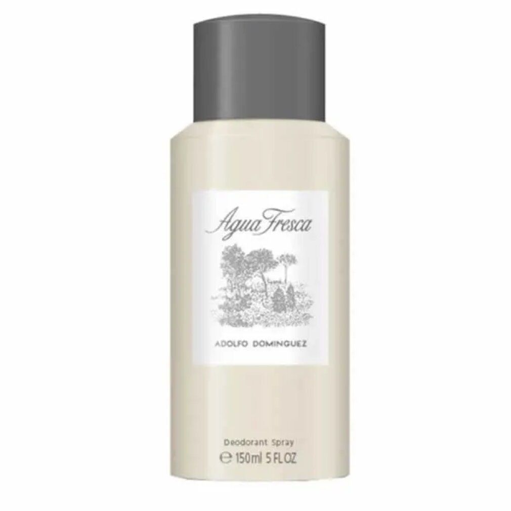Beige Flasche mit grauem Deckel. Aufschrift Agua Fresca und Illustration. Deodorant Spray. 150ml.