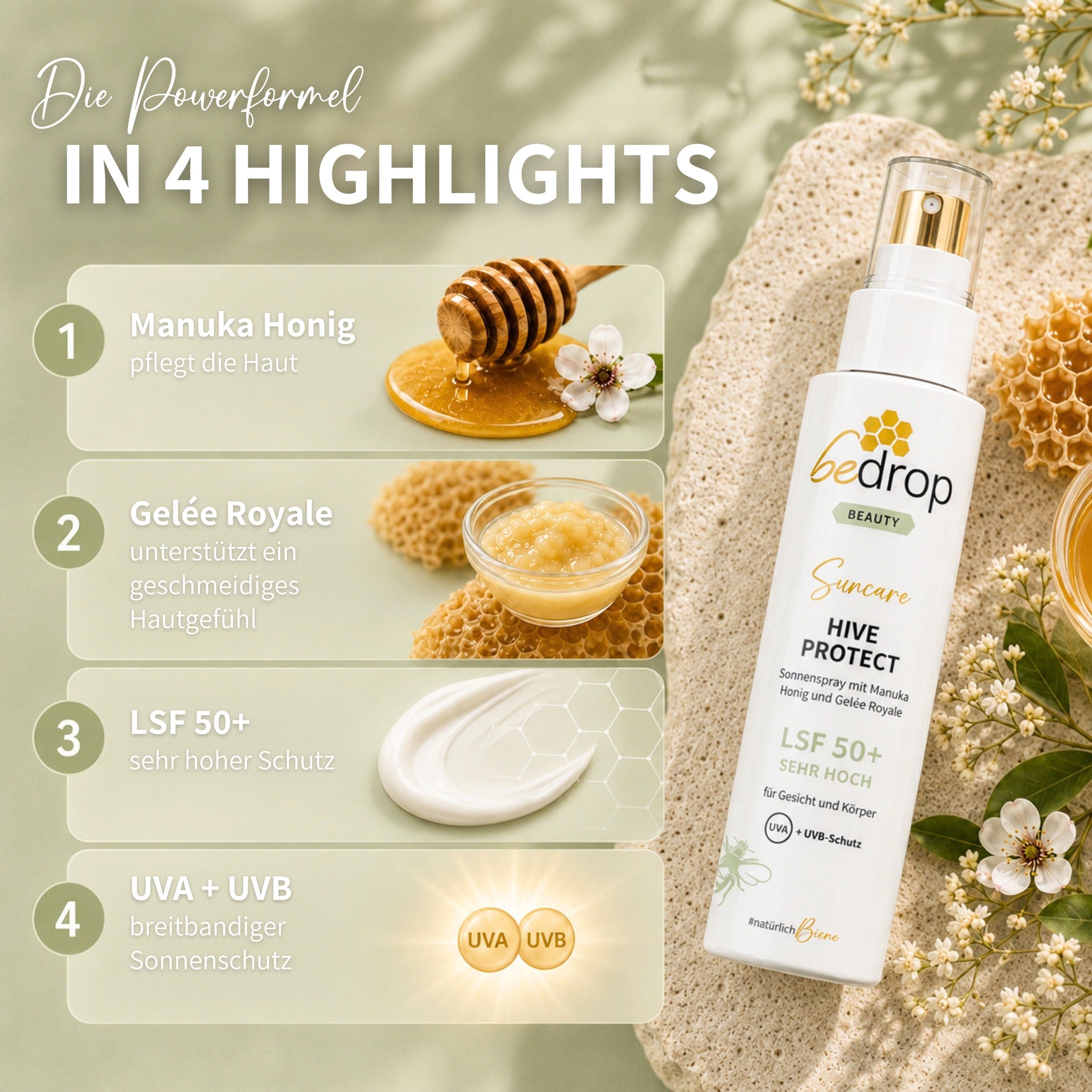 Vorteilsset: 6x HIVE PROTECT LSF 50+ - Sonnenspray mit Manuka Honig und Gelée Royale