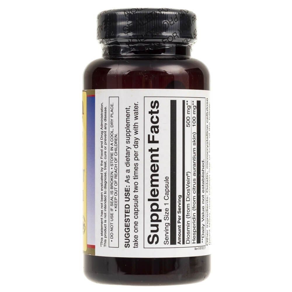 Braune Flasche mit Swanson Diosmin & Hesperidin Supplement Facts Etikett, 60 Kapseln.