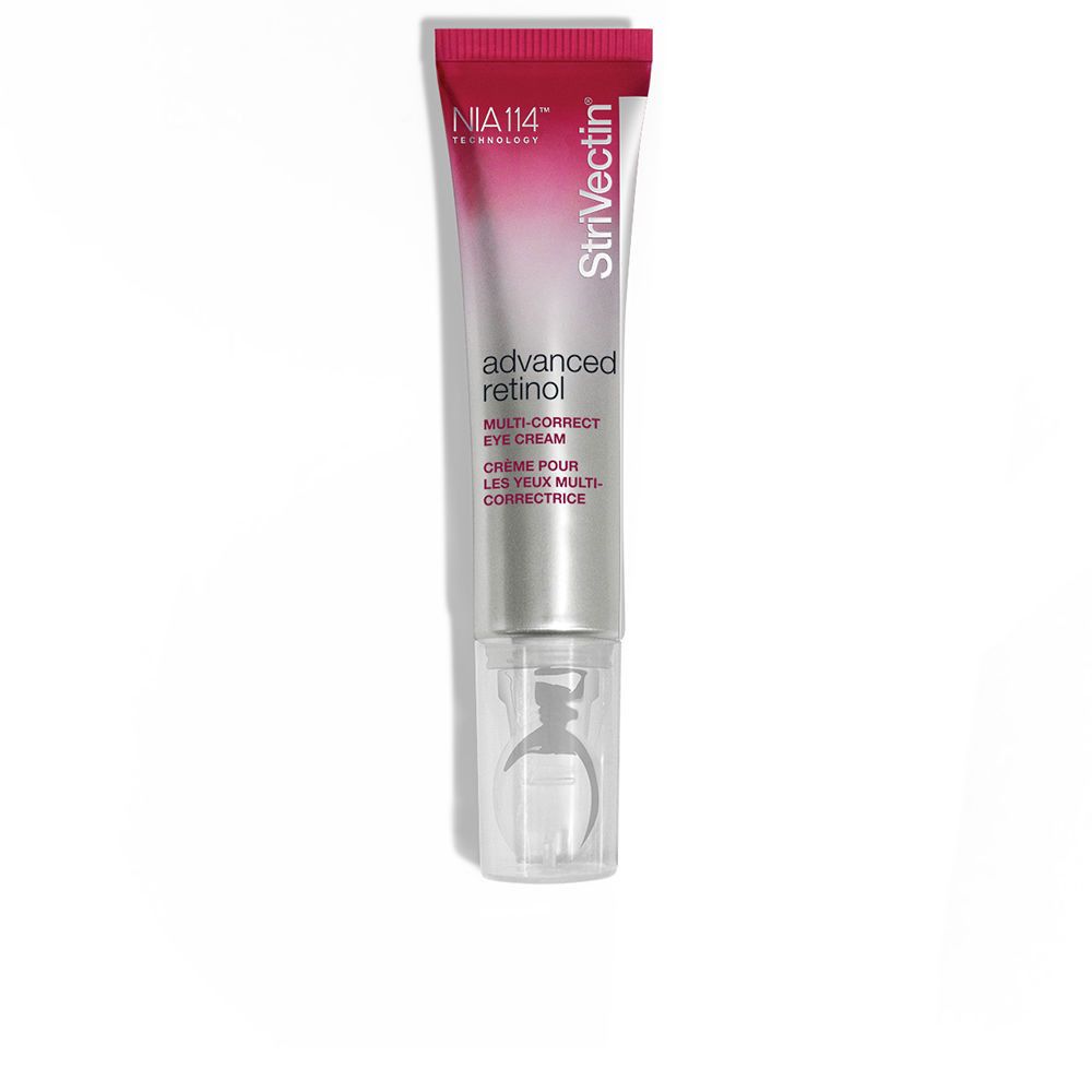 Creme-Tube mit Aufschrift 'advanced retinol'. Marke: StriVectin. Mit Applikator. Rosa-silberfarbenes Design.