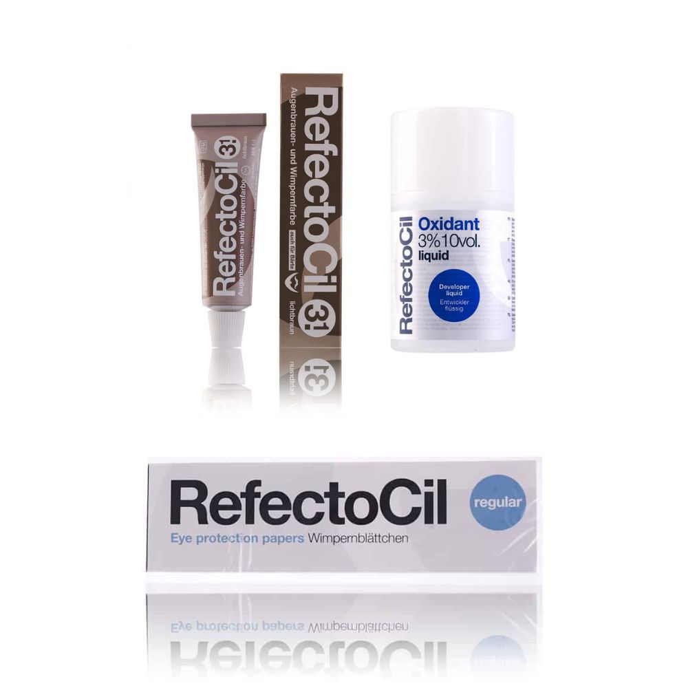 Refectocil Wimpernfarbe lichtbraun 3.1 & Oxidant flüssig 3% & Wimpernblättchen Set
