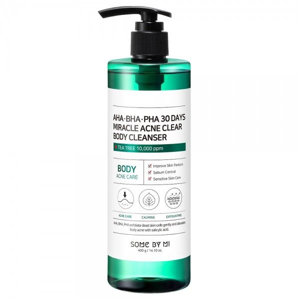 Grüne Pumpflasche des SOMEBYMI AHA BHA PHA 30 Tage Miracle Acne Clear Body Cleanser.