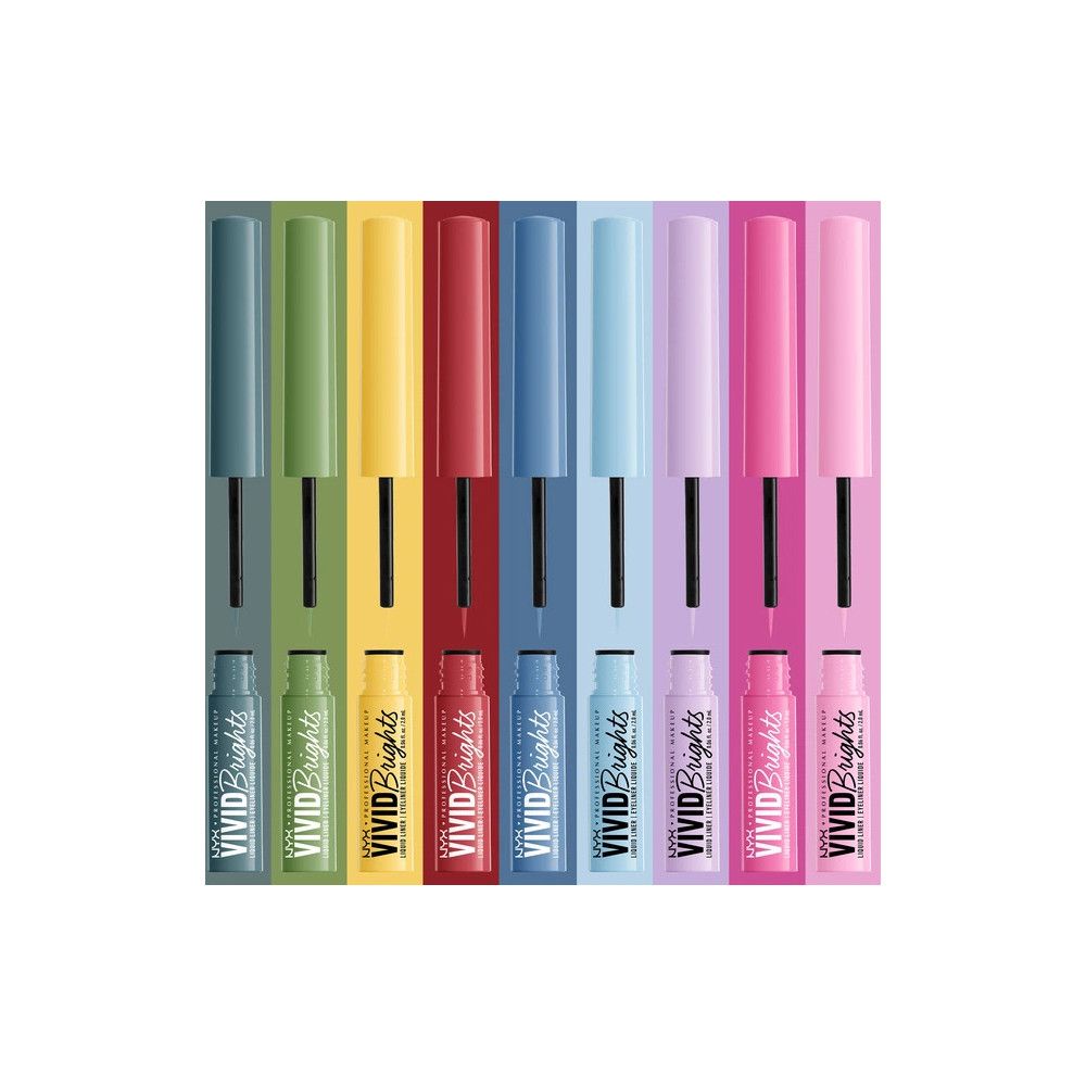 Reihe von Nyx Vivid Brights Flüssig-Eylinern in verschiedenen Farben.