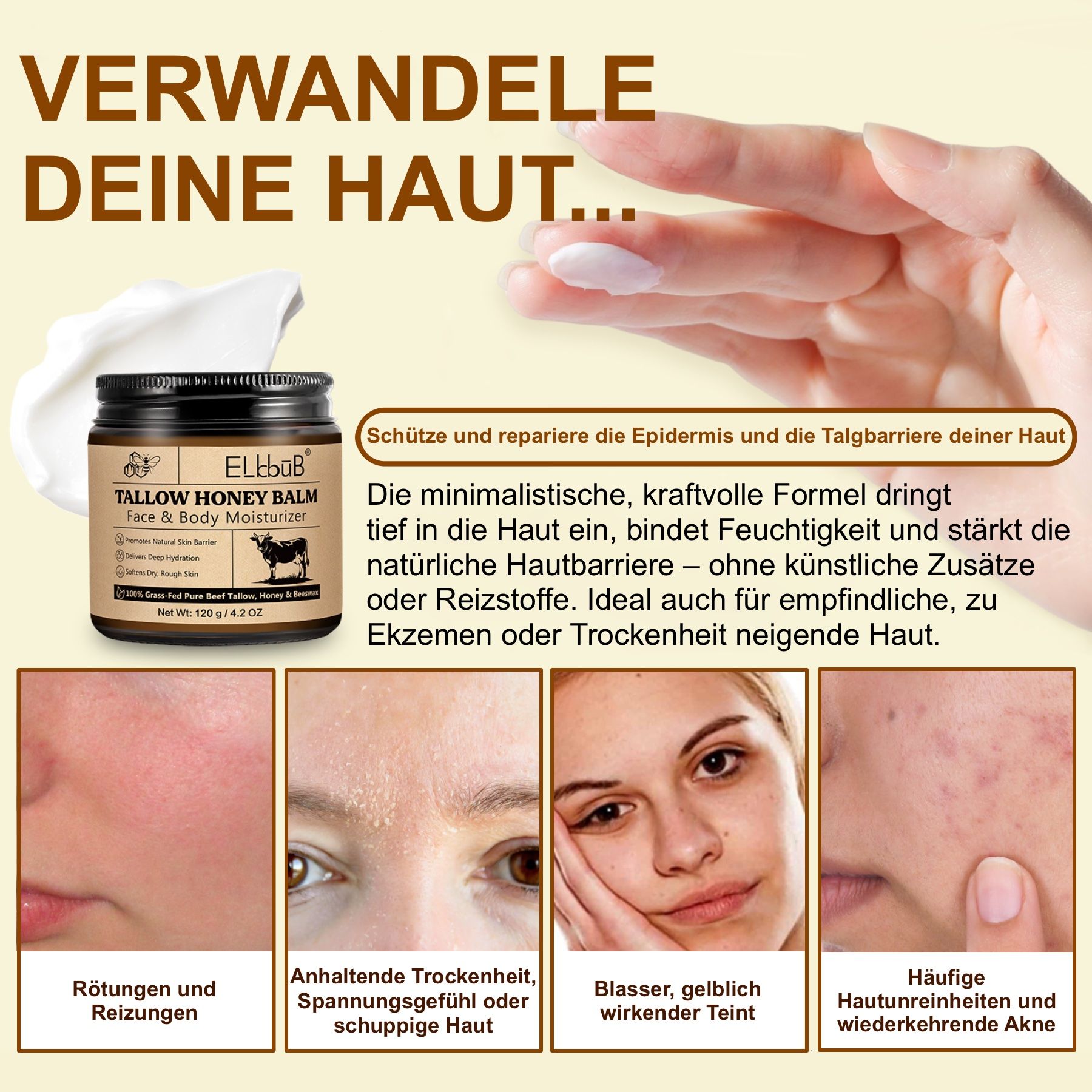 P-Beauty Tagescreme Honig Beef Tallow für Hautpflege