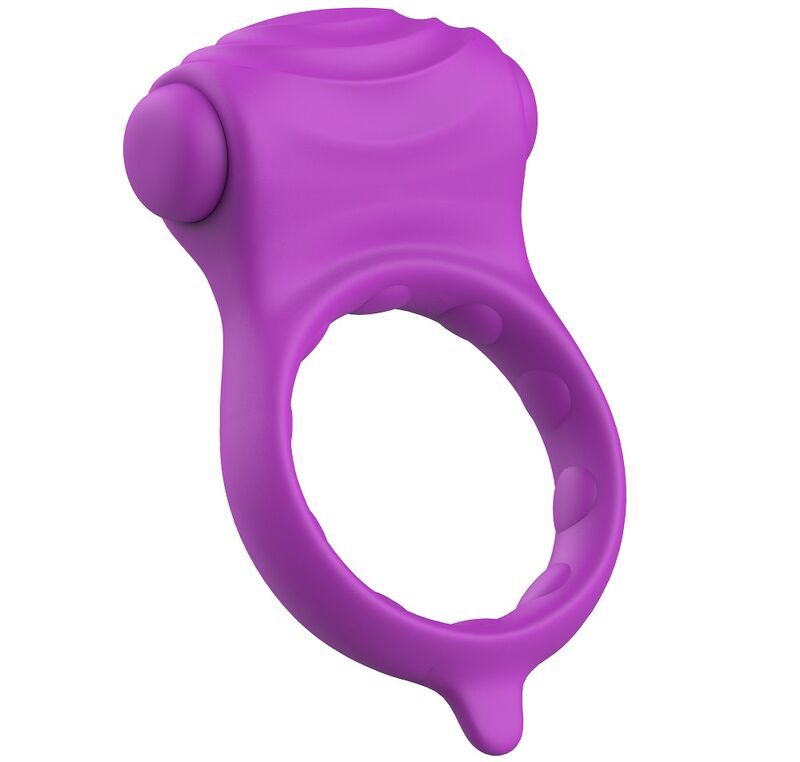 Lila Silikonring mit Rillenstruktur. Ringförmige Basis, erhabenes Element, abgerundete Form.