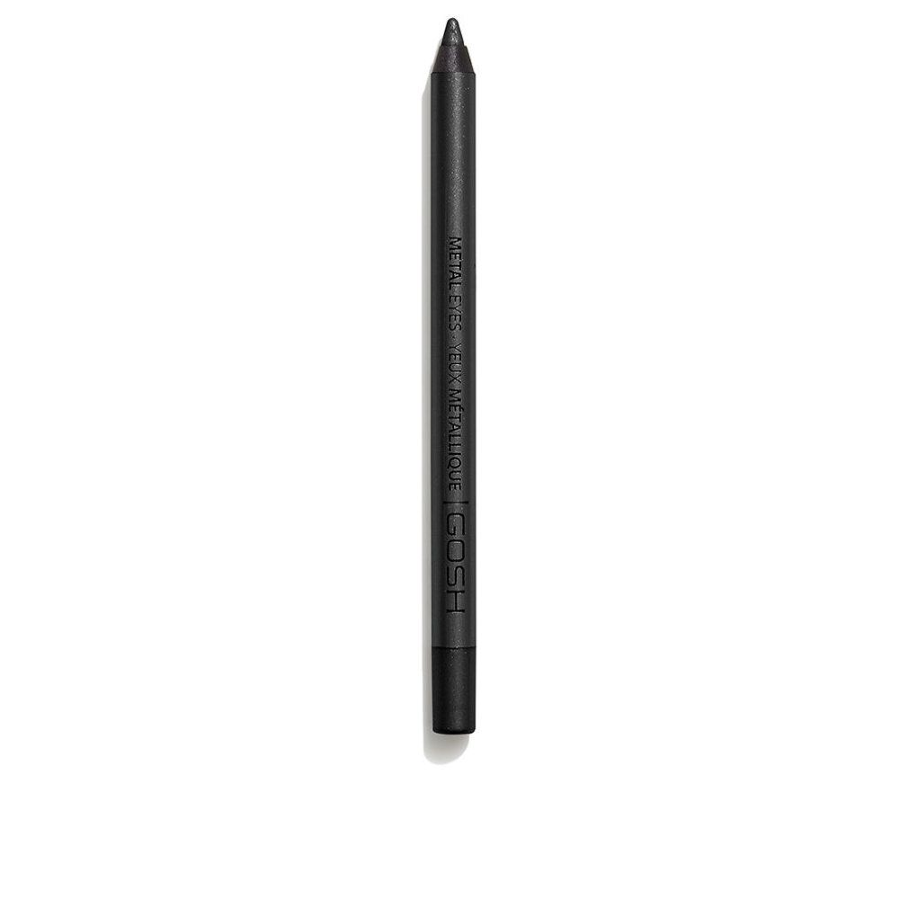 Schwarzer Eyeliner-Stift. Aufschrift: METAL EYES, METALLIQUE, GOSH. Auf weißem Hintergrund.