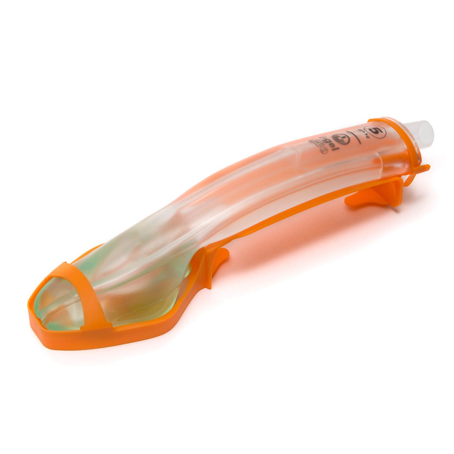 i-gel Plus Larynxmaske, Größe 4, mit orangefarbenem Haltebügel und grün-transparentem Körper.