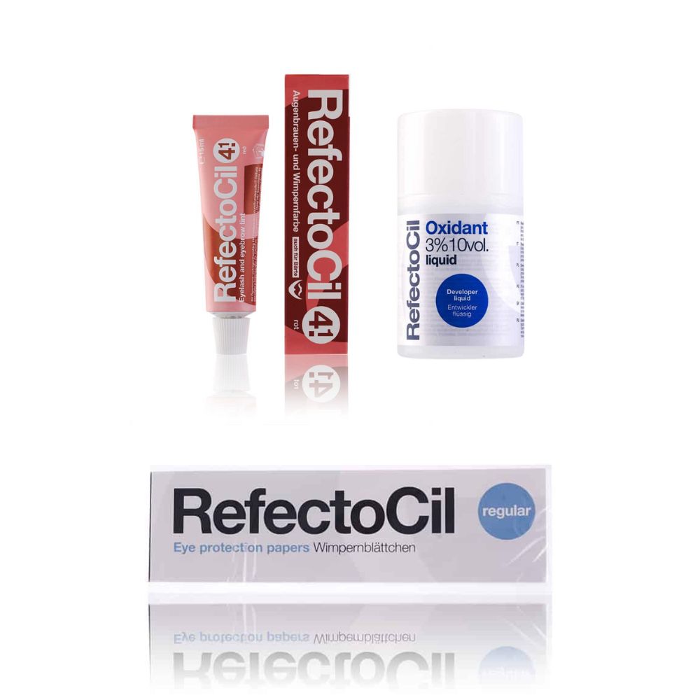 Refectocil Wimpernfarbe rot 4.1 & Refectocil Oxidant flüssig 3% & Refectocil Wimpernblättchen Set