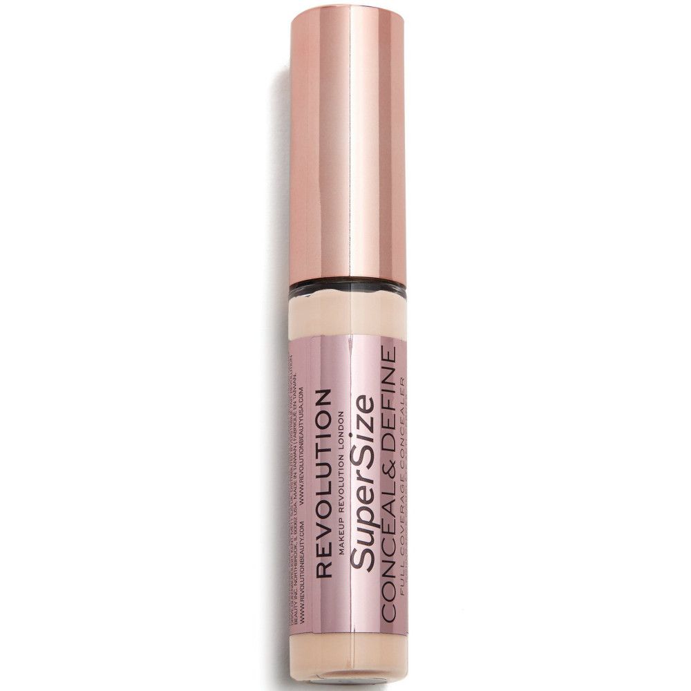 Concealer-Fläschchen mit rosegoldfarbenem Deckel. Aufschrift: Super Size Conceal & Define.