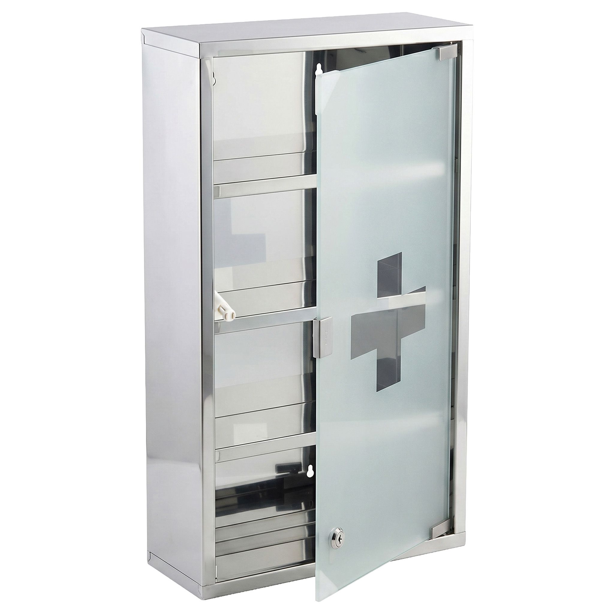 KARAT Medizinschrank Allen - Abschließbarer Arzneischrank mit Glastür Silber 60 x 30 cm 4 Fächer