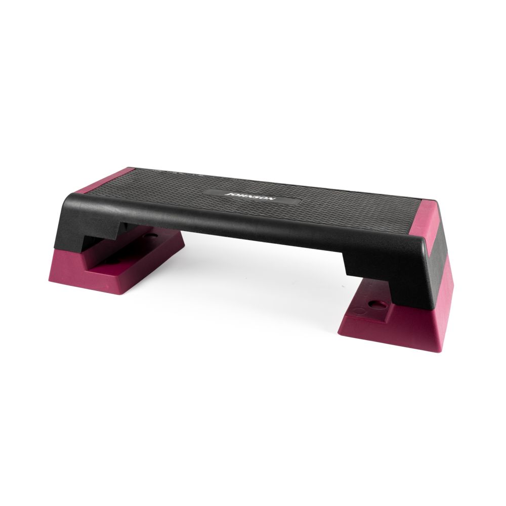 Aerobic Stepper. Schwarz und pink. Geriffelte Oberfläche. Marke JOHNSON.