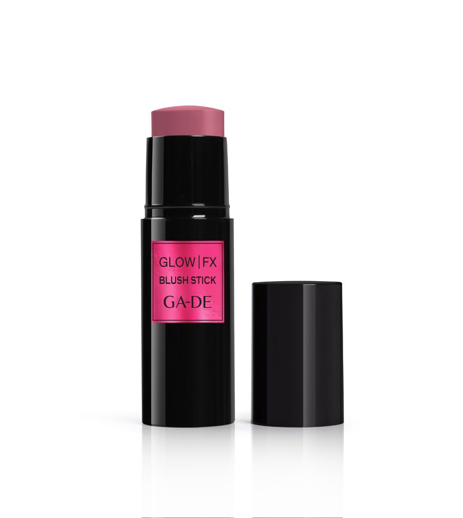 GA-DE Glow|FX Blush Stick in Rosa. Schwarzer Behälter mit pinkem Etikett.