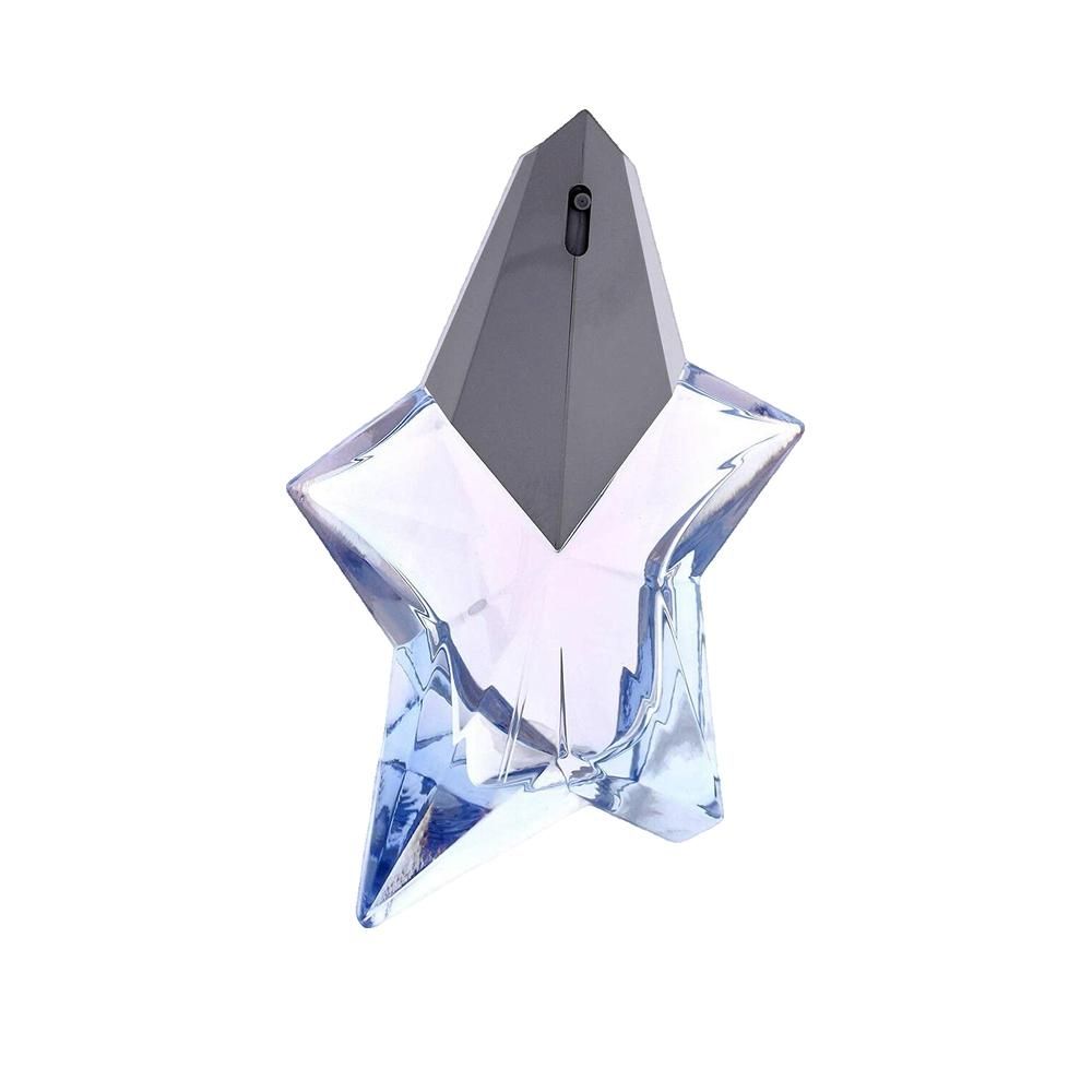 Sternförmiger Flakon mit grauem Deckel. Der Flakon ist transparent und mit bläulichen Farbtönen versehen.