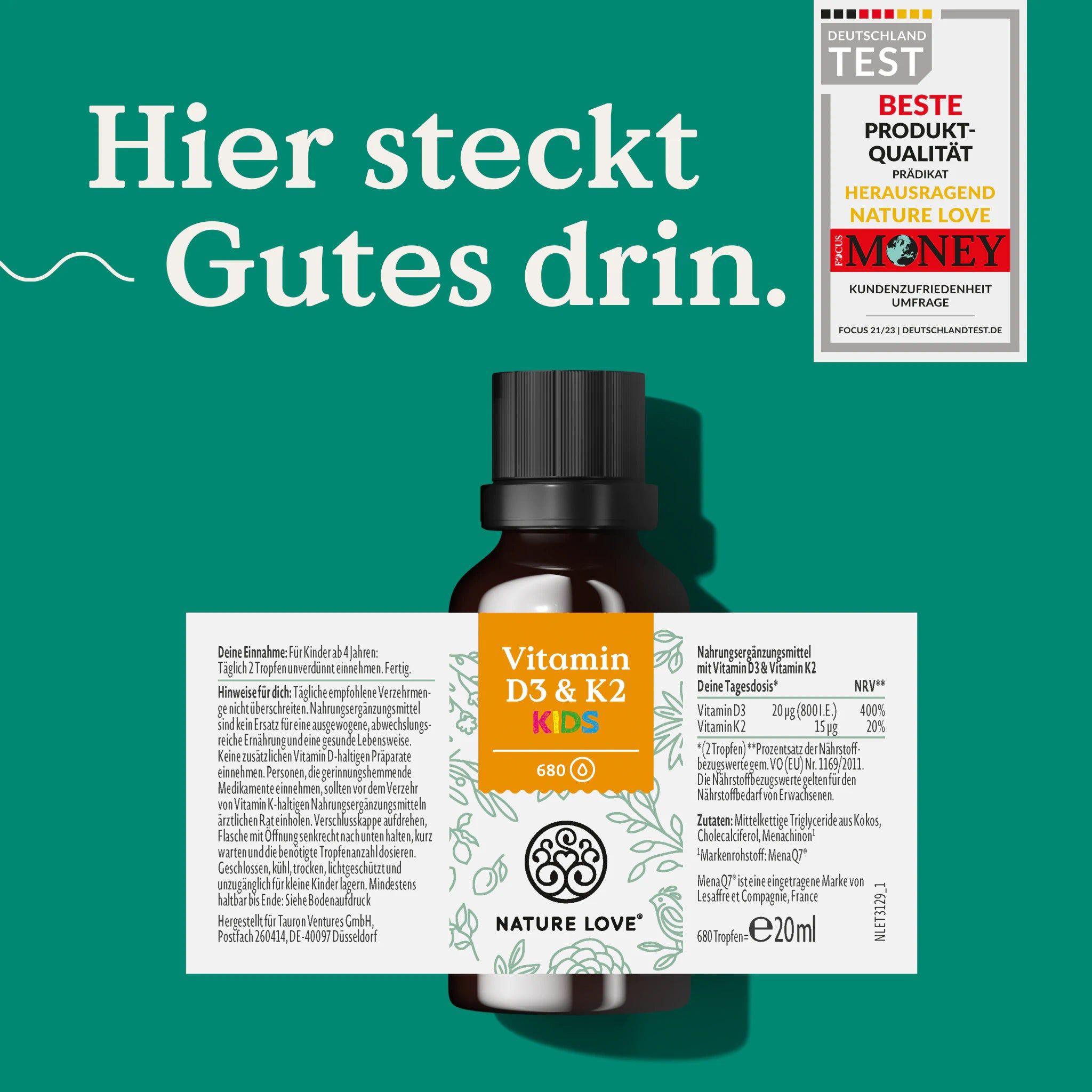 NATURE LOVE® Vitamin D3 & K2 Kids Tropfen