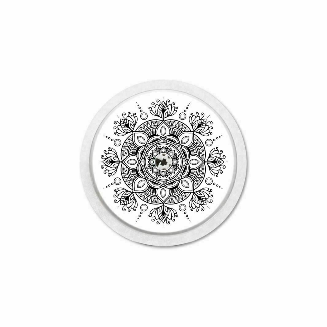 Runder Aufkleber mit Mandala-Muster. Schwarz-weißes Design. Kreisförmige Form. Für Freestyle Libre 1 & 2 Sensor.