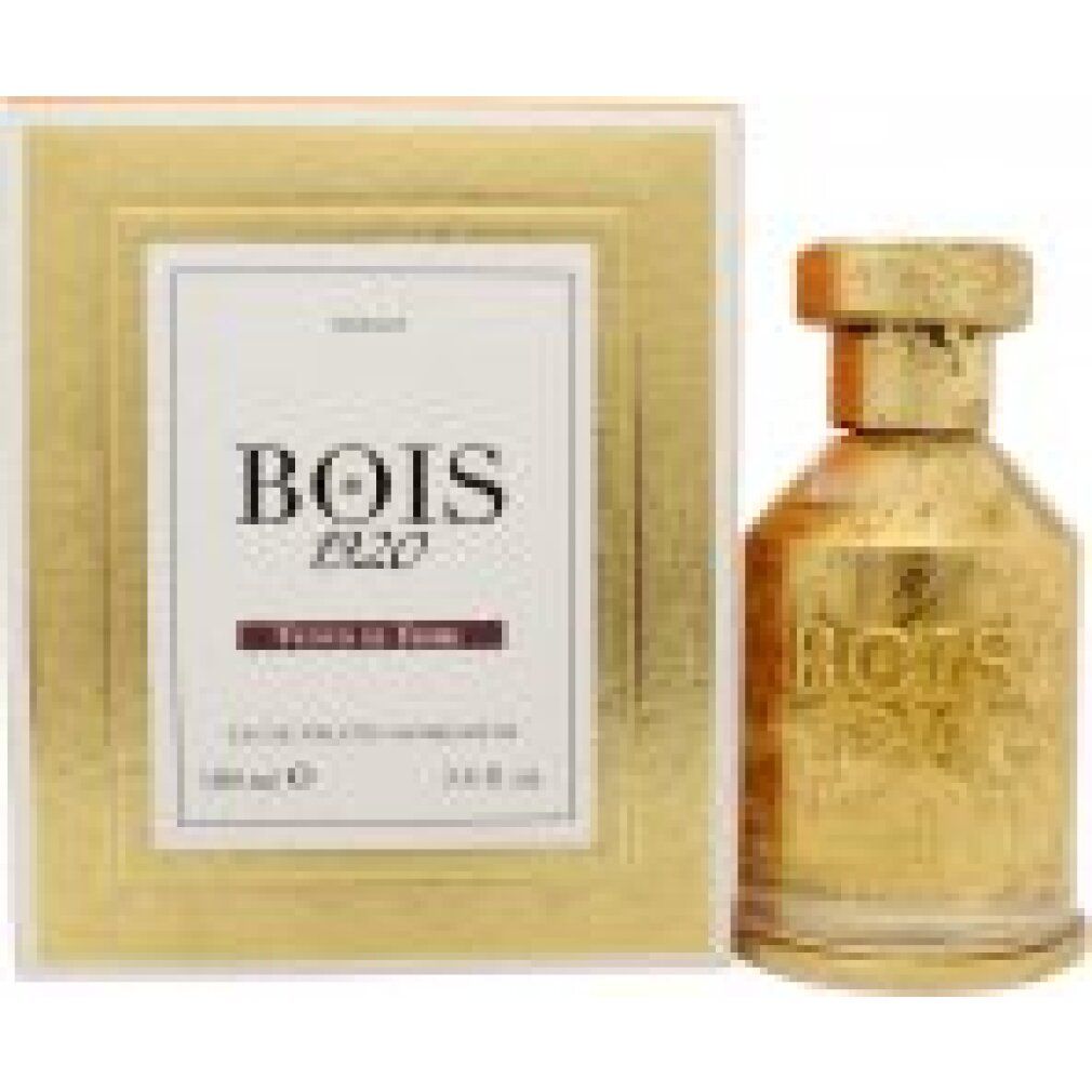 Goldfarbene Parfumflasche und Verpackung. Auf der Verpackung steht "BOIS 1920".