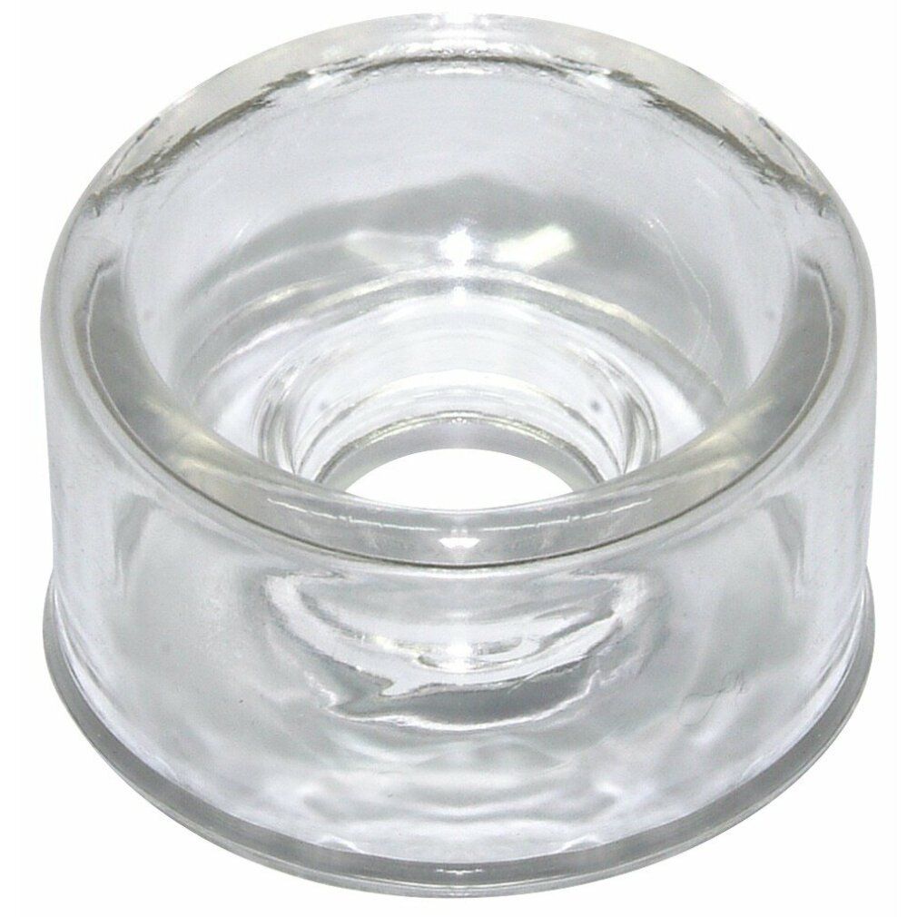 Transparente, runde Manschette mit zentraler Öffnung. Aus Glas oder Kunststoff.