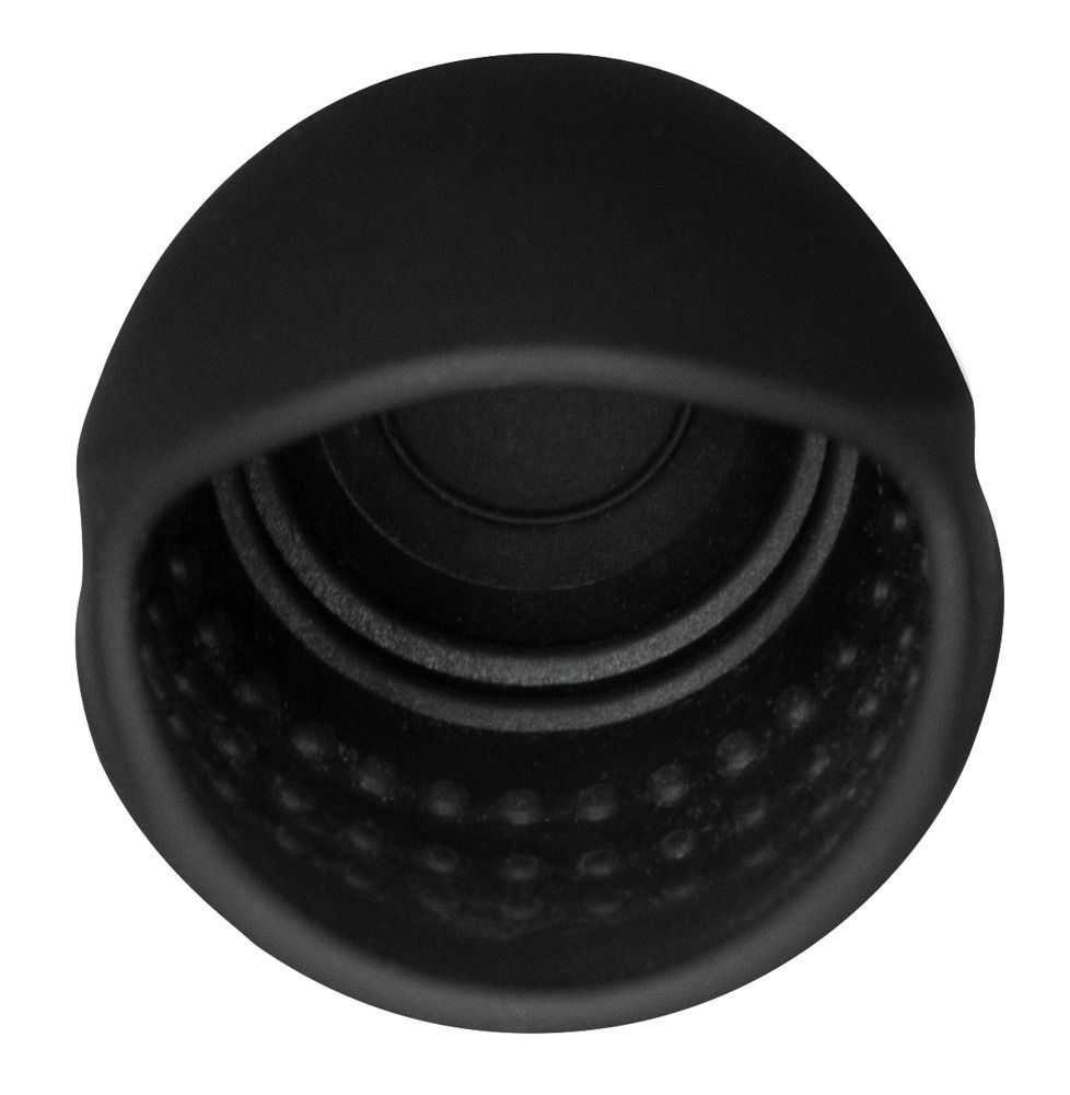 Schwarzes Masturbationsgerät mit Noppen im Inneren. Runde Form.