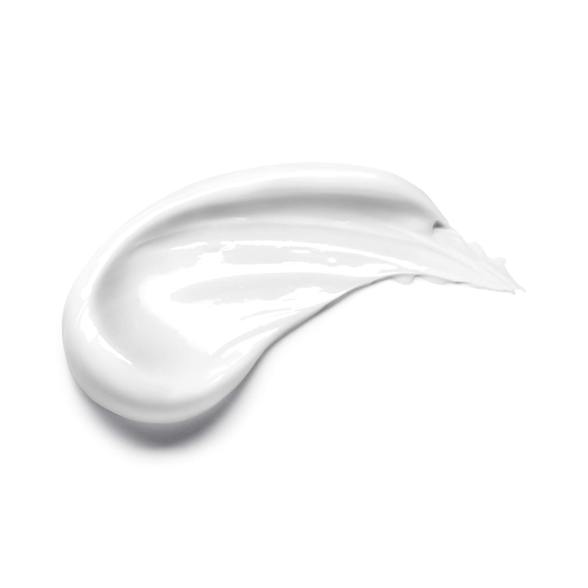 Eine weiße Creme-Spur auf weißem Hintergrund.
