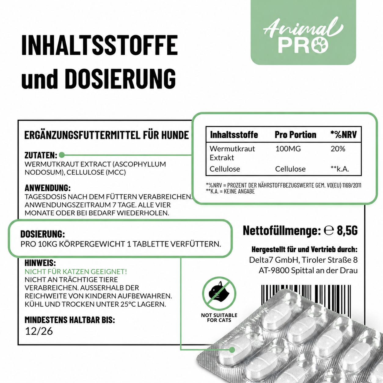 LAUSIXIL Inhaltsstoffe und Dosierung: Wermutkraut Extrakt, Cellulose. Blisterpackung.