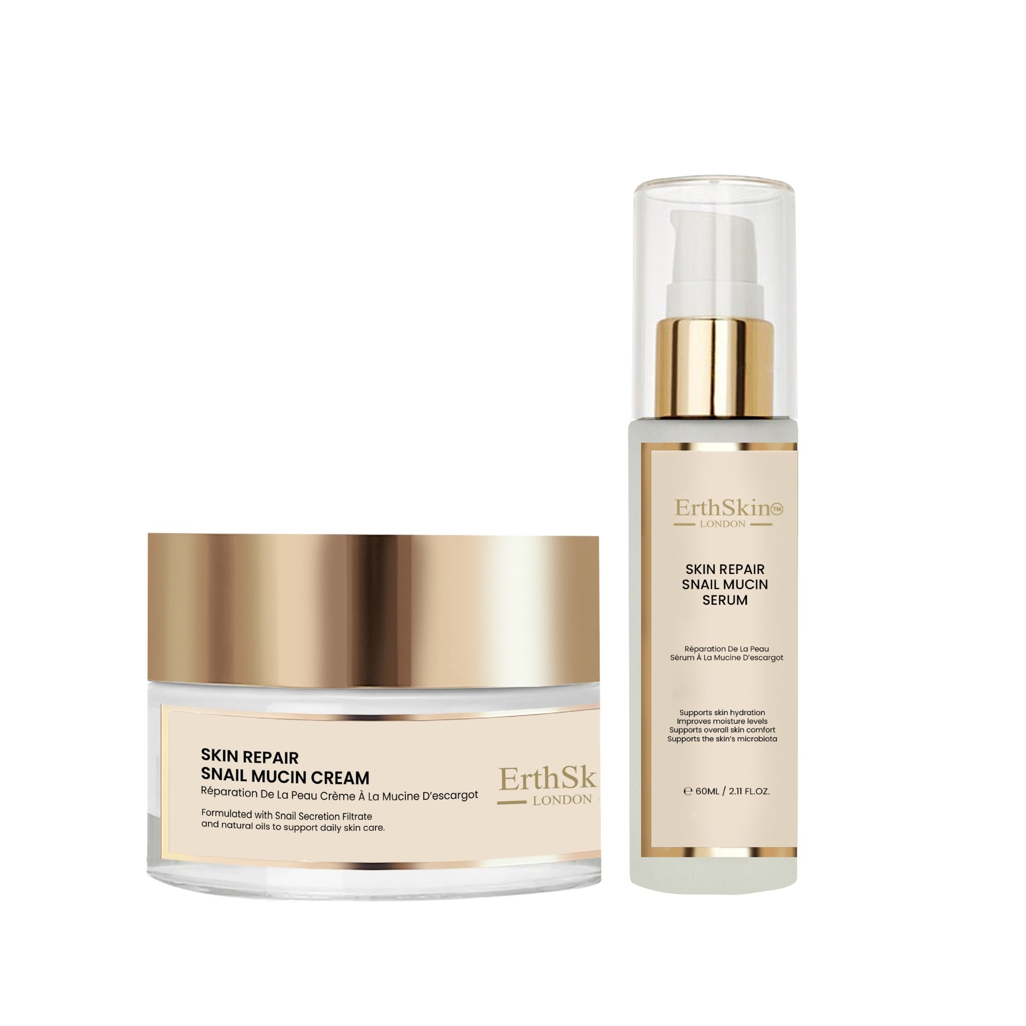 ErthSkin London Hautregenerationscreme und Serum mit Schneckenextrakt.
