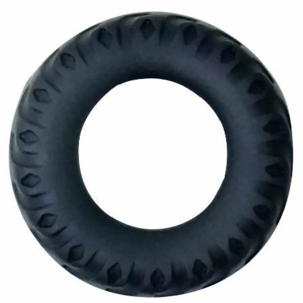 Schwarzer Ring mit Rillenmuster.