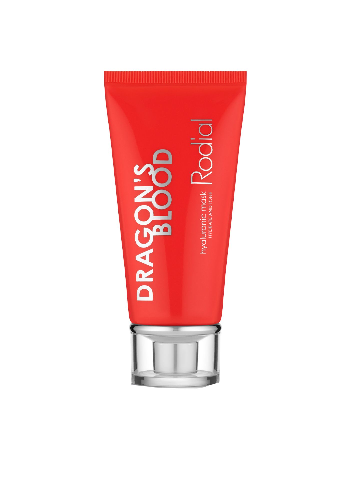 Rote Tube mit silbernem Verschluss. Aufschrift: DRAGON'S BLOOD, Rodial. Produktname: Hyaluronic Mask.