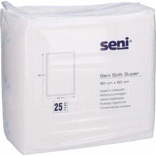 25 Seni Soft Super Hygienic Underpads, 90 cm x 60 cm.
