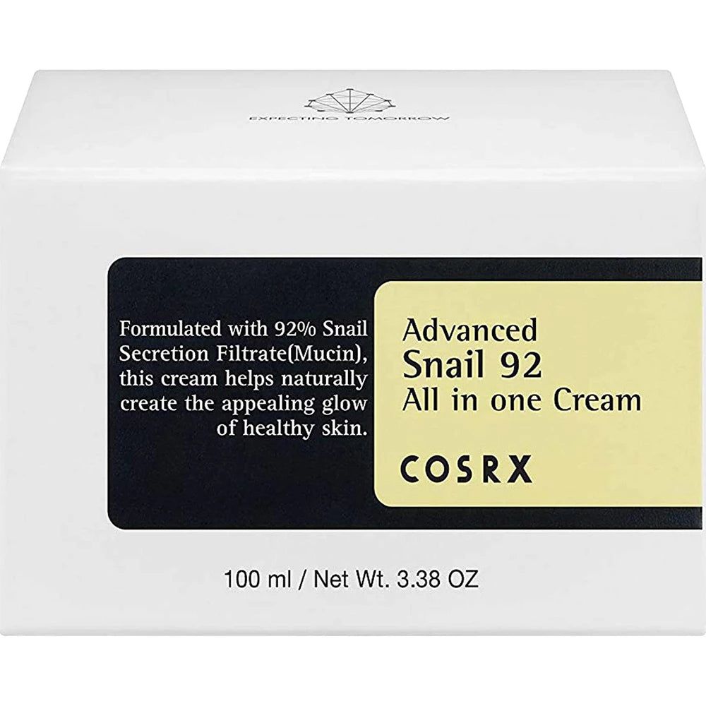 Verpackung der COSRX Advanced Snail 92 All in One Cream mit Produktinformationen.