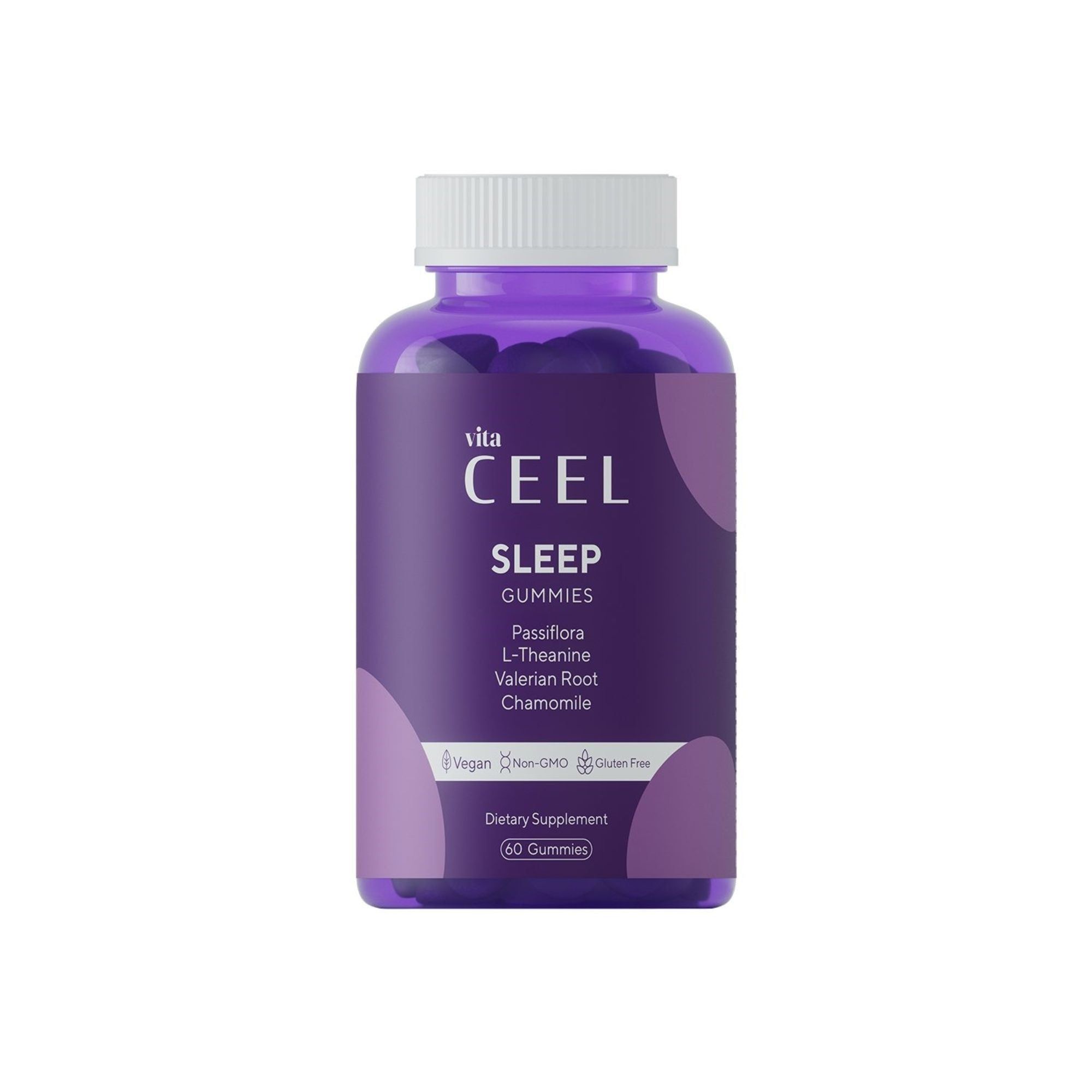 Flasche Vita Ceel Sleep Gummies mit detaillierter Etiketteninformation.