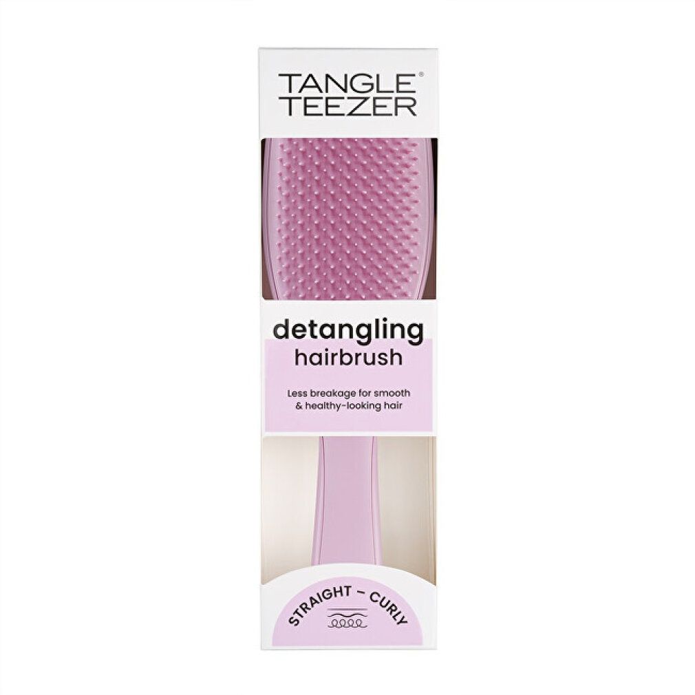 Haarbürste in Verpackung. Marke Tangle Teezer. Text: Detangling Hairbrush. Für glattes und lockiges Haar.