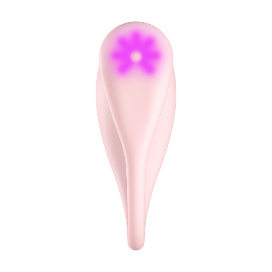 Rosa Auflegvibrator mit einem lila Lichtmuster an der Spitze.