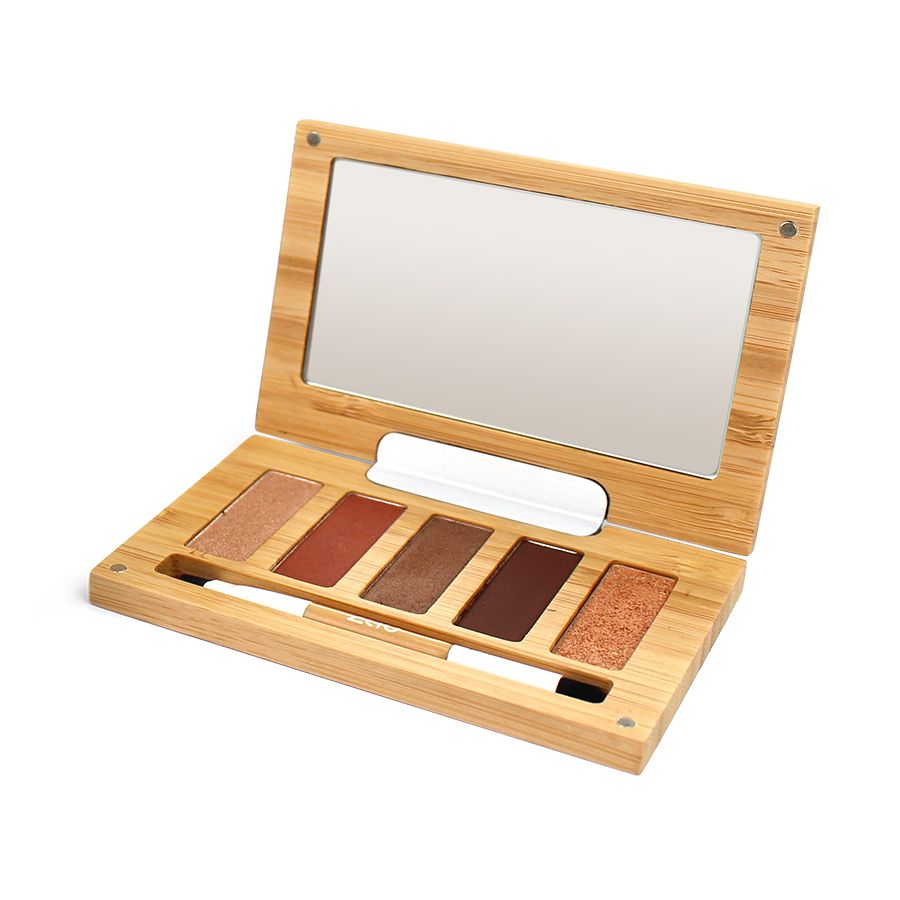 Make-up Palette mit Spiegel und 6 Lidschattenfarben. Holzrahmen. Pinsel enthalten.