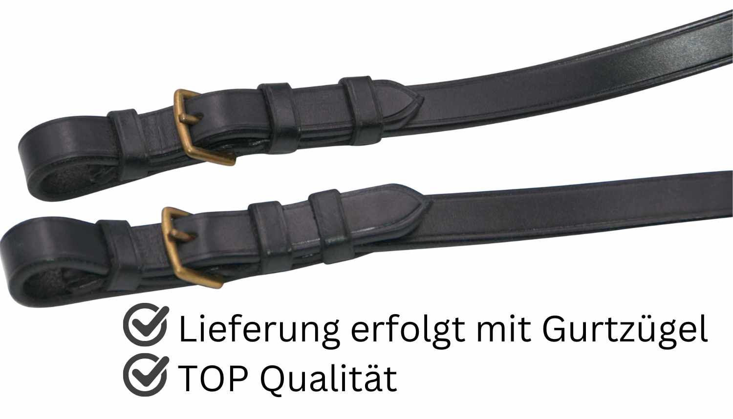 Schwarze Zügel mit Schnallen. Lieferung mit Gurtzügel. Top Qualität.
