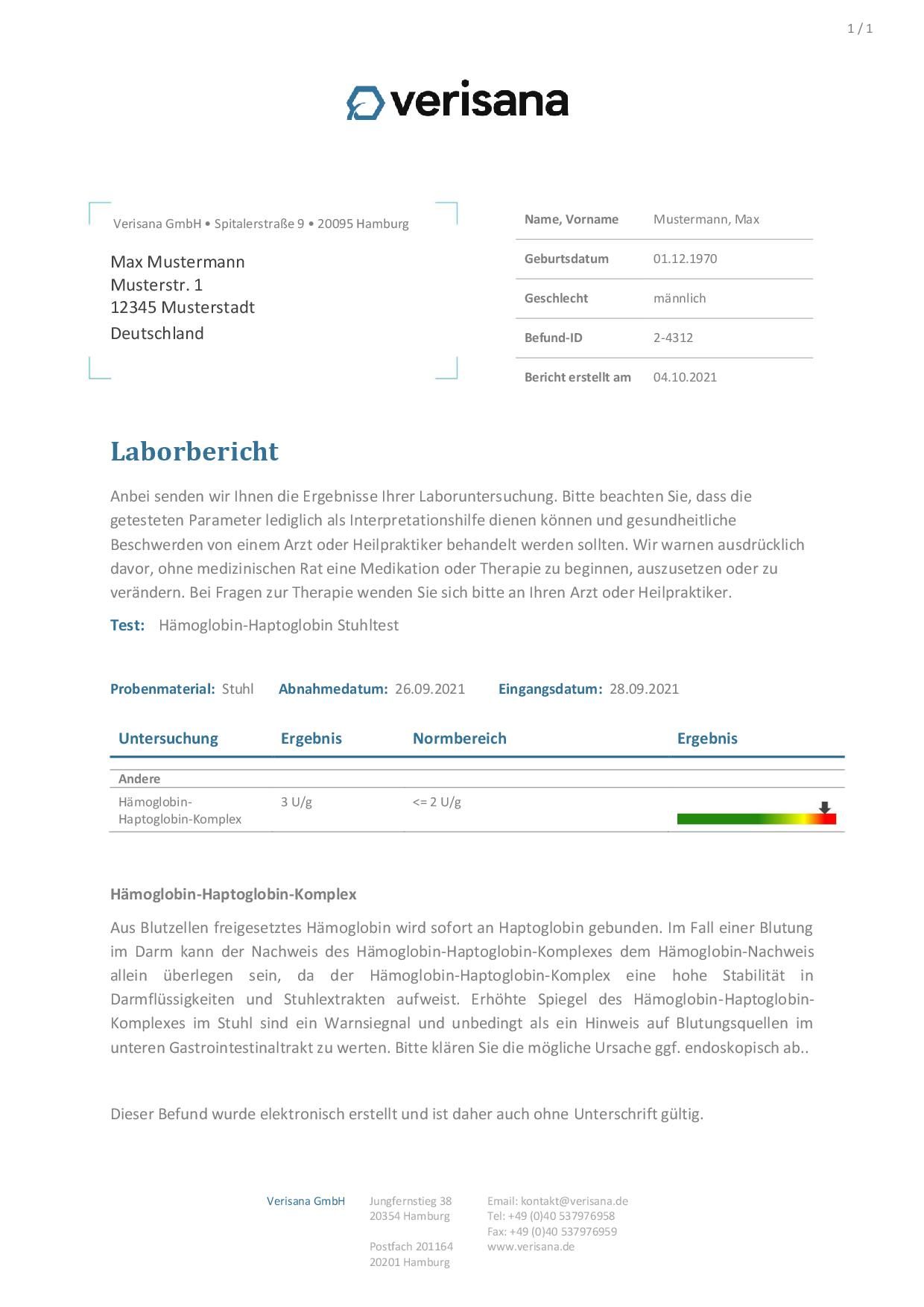 Verisana Hämoglobin-Haptoglobin Stuhltest