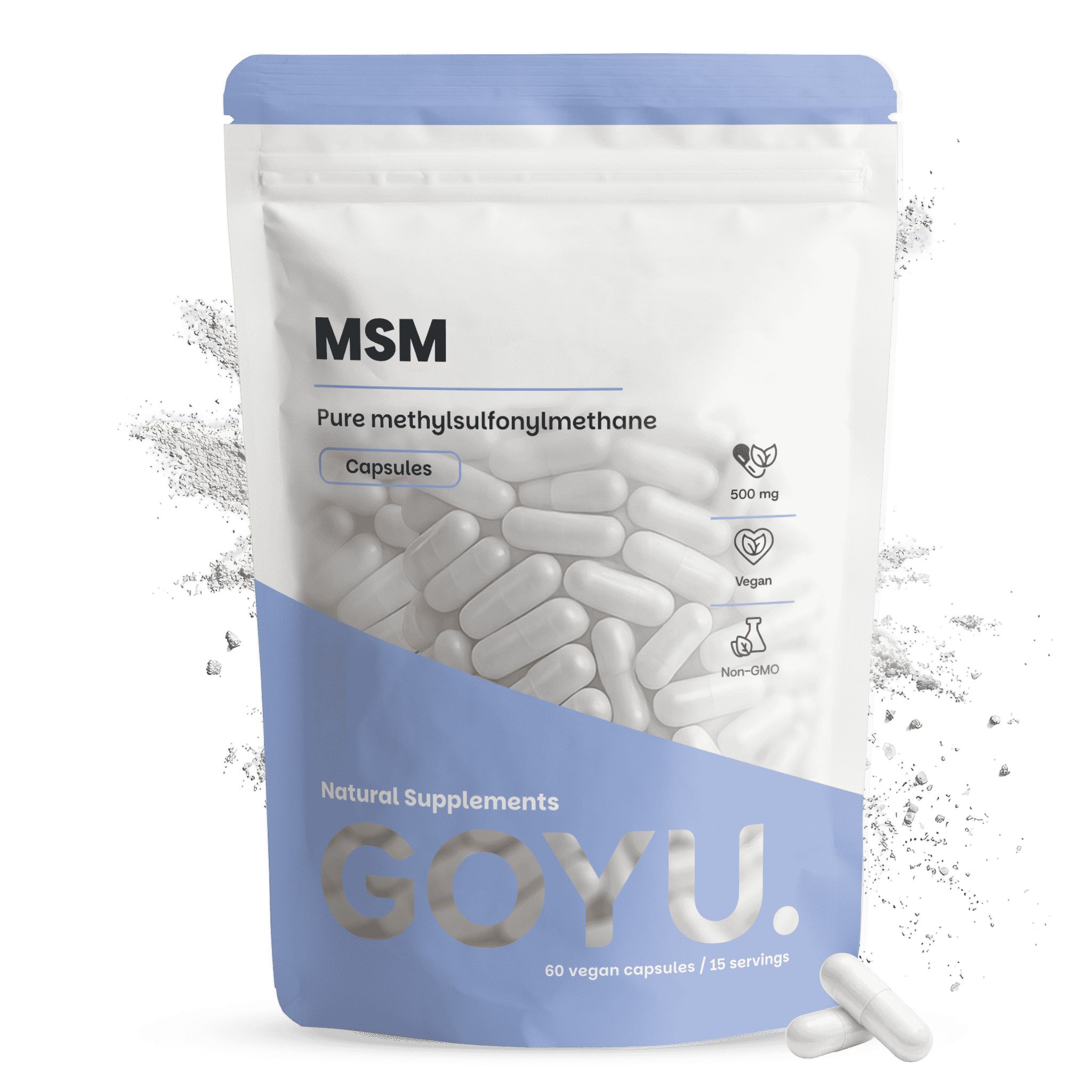 GOYU MSM Kapseln: 60 vegane Kapseln mit 500 mg reinem Methylsulfonylmethan pro Kapsel. Vegan und Non-GMO.