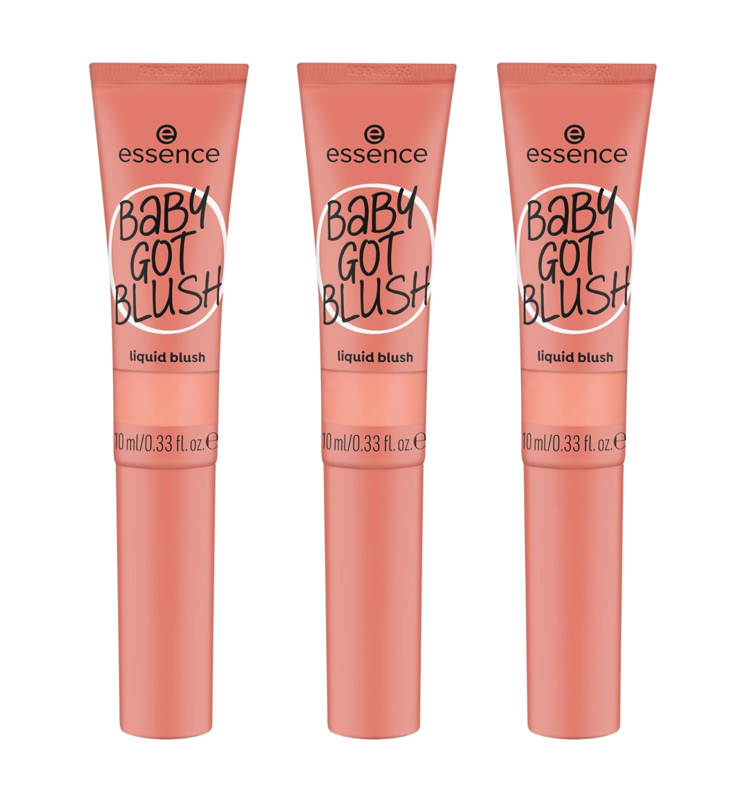 Drei Tuben Essence BABY GOT BLUSH Liquid Blush. Rosa Tube mit Schriftzug und Produktbezeichnung. 10 ml/0.33 fl. oz.