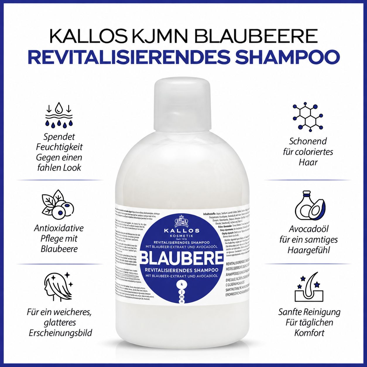 Frau mit geschlossenen Augen unter der Dusche, Haare werden gewaschen. Kallos Cosmetics.