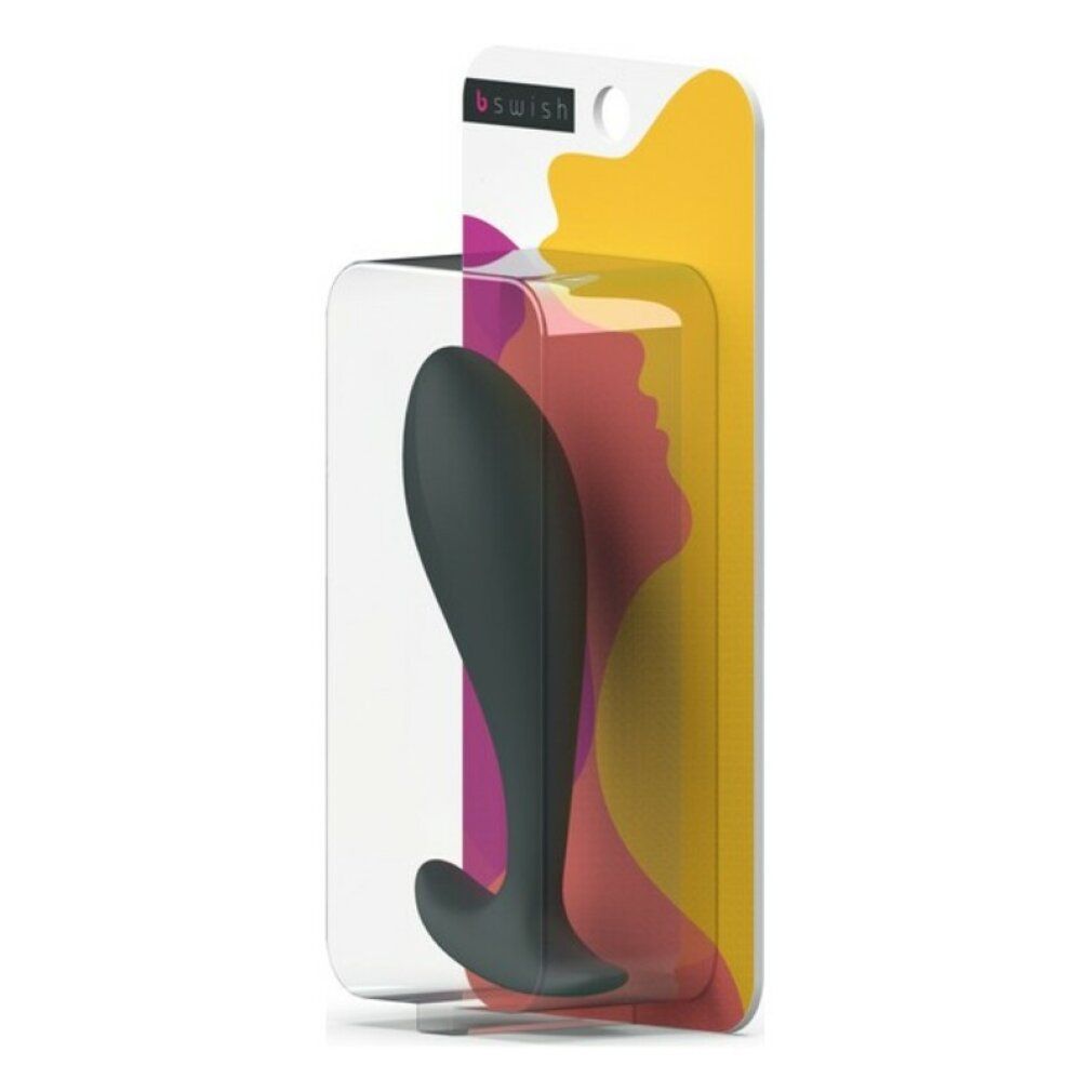 Prostataplug aus Silikon, grau. In Blisterverpackung mit Markenlogo. Produktname nicht sichtbar.